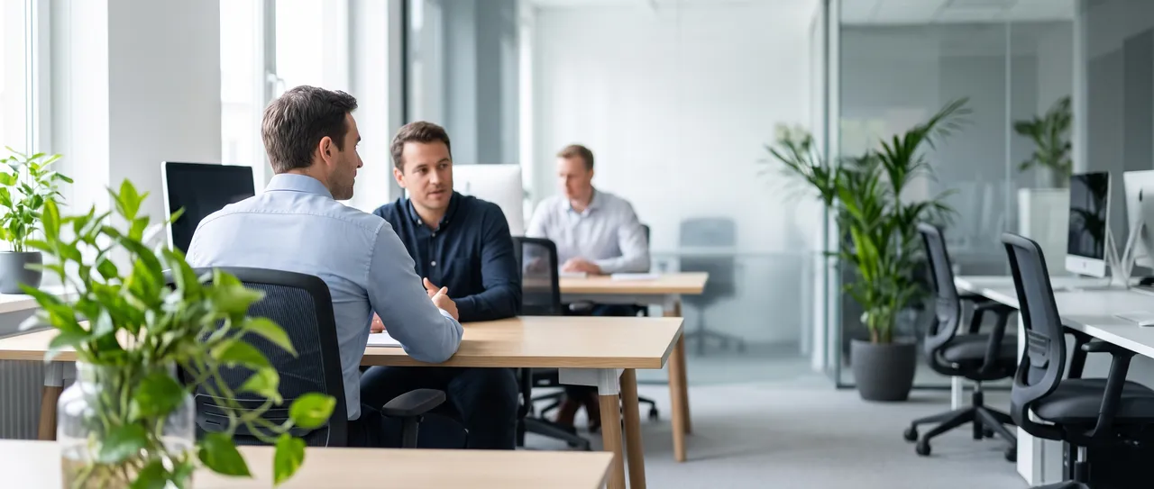 Pessoas conversando em um ambiente de trabalho